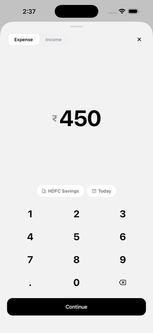 Gravity's keypad for adding an expense