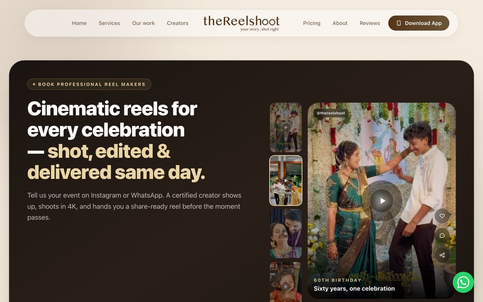 theReelshoot home page: Cinematic reels for every celebration